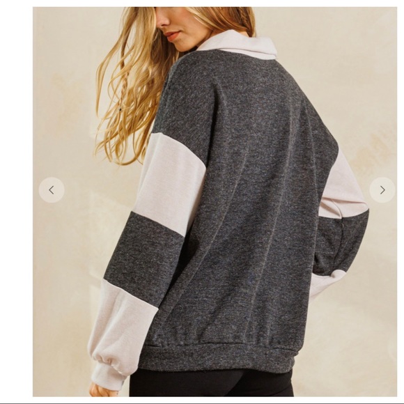 29 Boho Color Block Stretch Collared Top - Picture 2 of 5